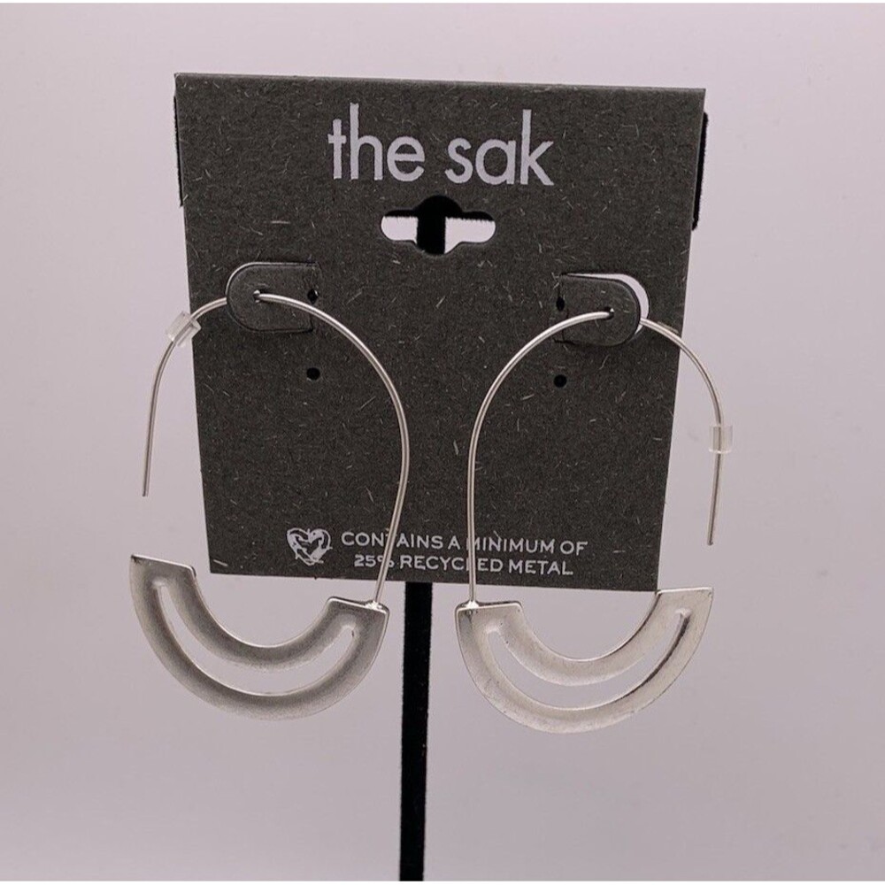 The Sak Silver Tone Earrings Cutout Crescent Hoop Recycled Metal New